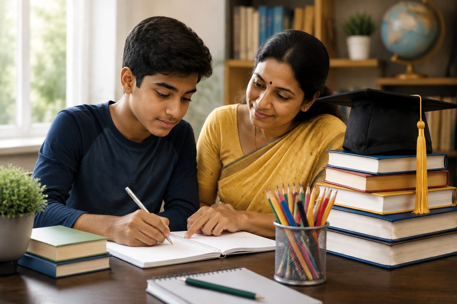 Teacher guiding student